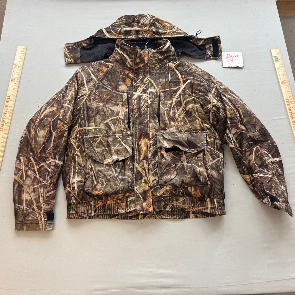 Hunters Edge Camo Jacket Mens Medium Advantage Wetlands Hooded Hunting Coat